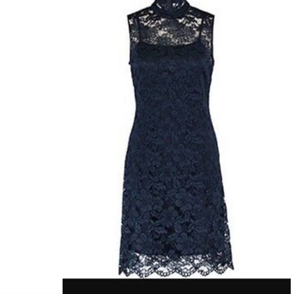 Cocktail Navy Lace Sleeveless Dress - Picture 2 of 5